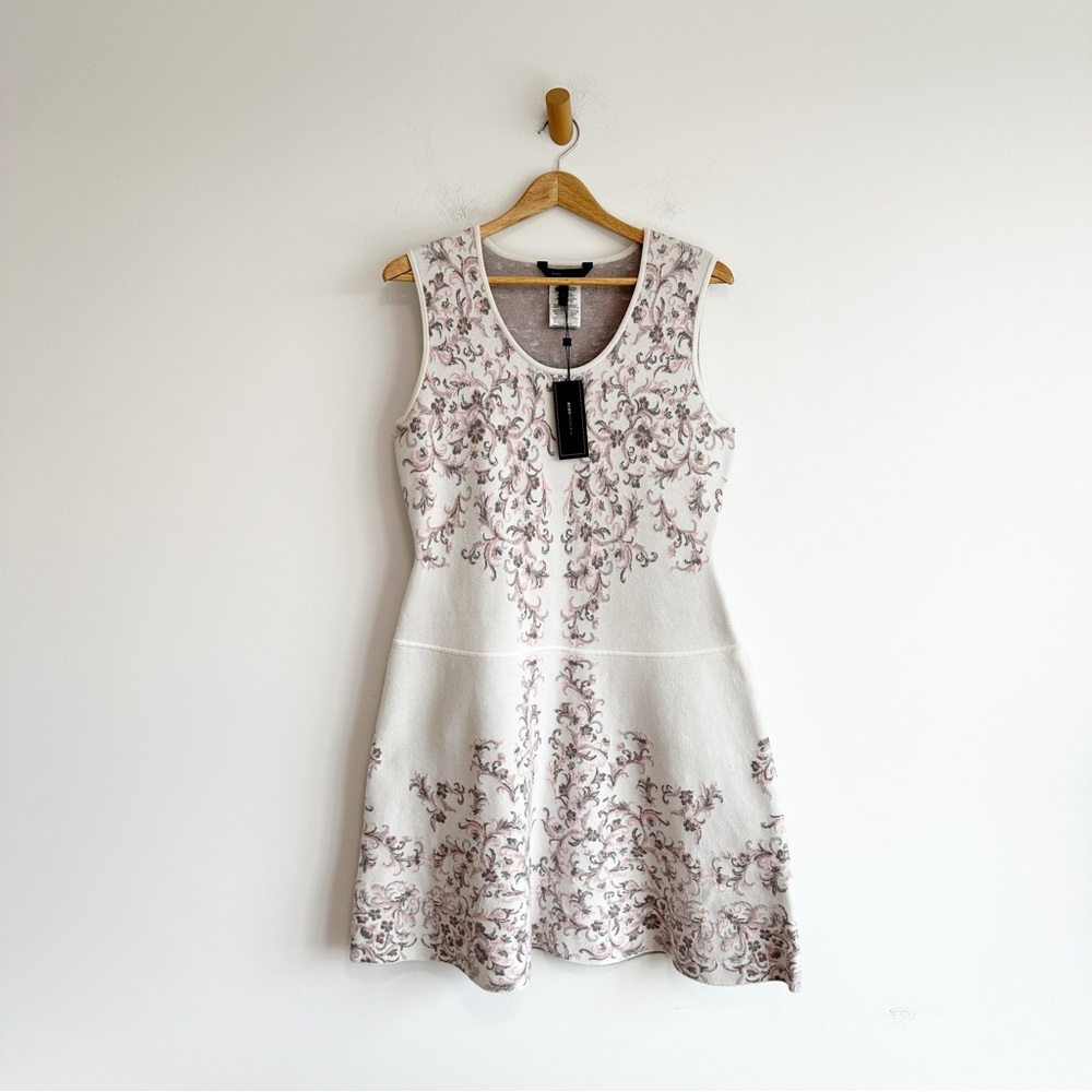 BCBG Max Azria "Wilma" Fit Flare Dress Women's Large Floral Pink Cream - Picture 1 of 10